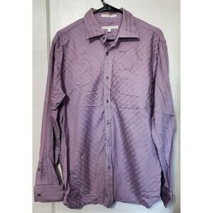 MEN'S PERRY ELLIS BUTTONED LONG SLEEVE LIGHT PURPLE DRESS SHIRT SIZE LARGE